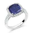 thumbnail image 2 of Gem Stone King 2.50 Cttw Cushion 8MM Blue Lapis and White Created Sapphire 925 Sterling Silver Engagement Ring for Women | Available in Size 5, 6, 7, 8, 9, 2 of 6