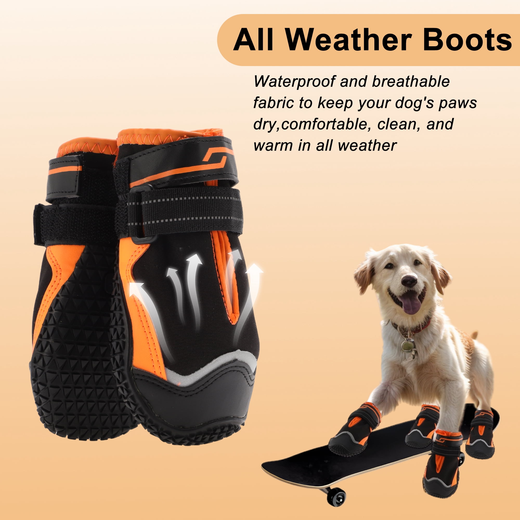 Unique Bargains 4pcs Dog Shoes Waterproof Anti Slip Boots Protectors 2.55" Black