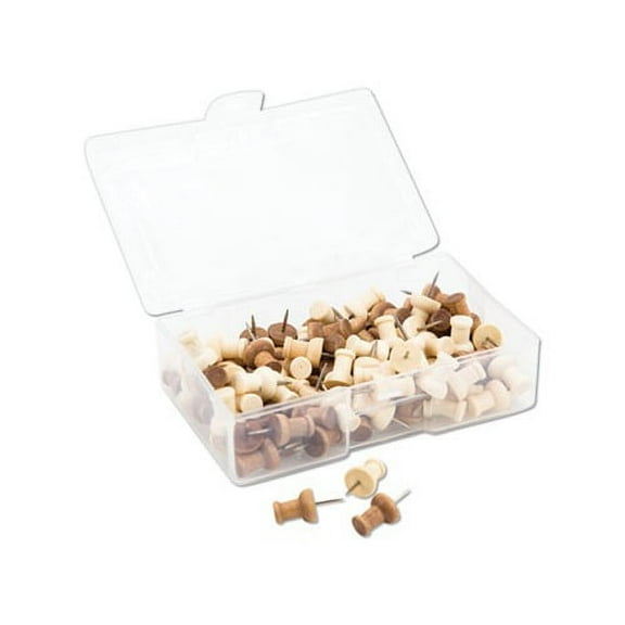 Fashion Push Pins Wood, Assorted, 3/8", 100/Pack