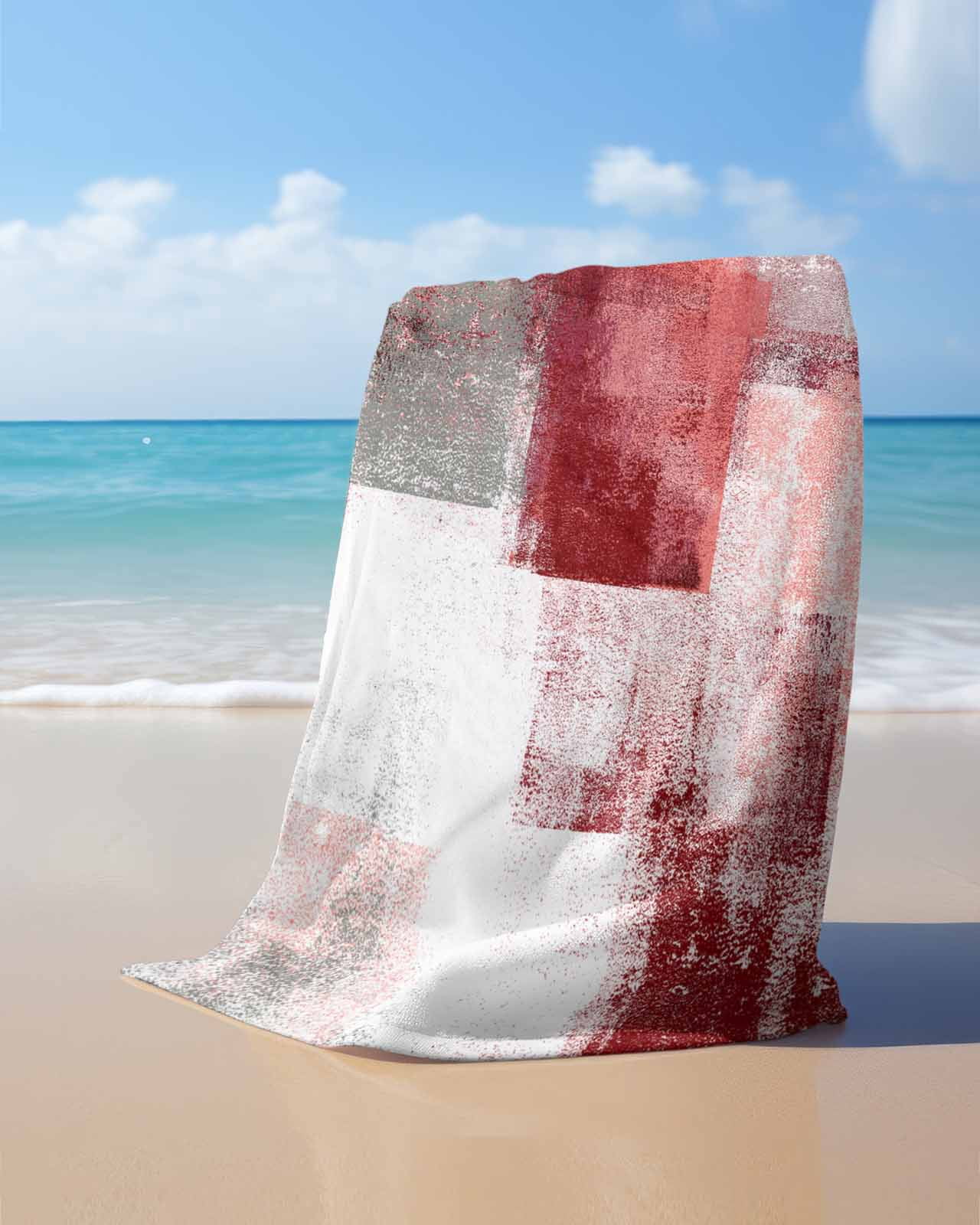 Red Grey Oil Painting Beach Towels Oversized Super Absorbent, Abstract Modern Street Smear Art Lightweight Bath Towel Quick Dry Sets For Bathroom/Pool/Rv Camping/Beach Play/Gym Room/Picnic 23"x47"