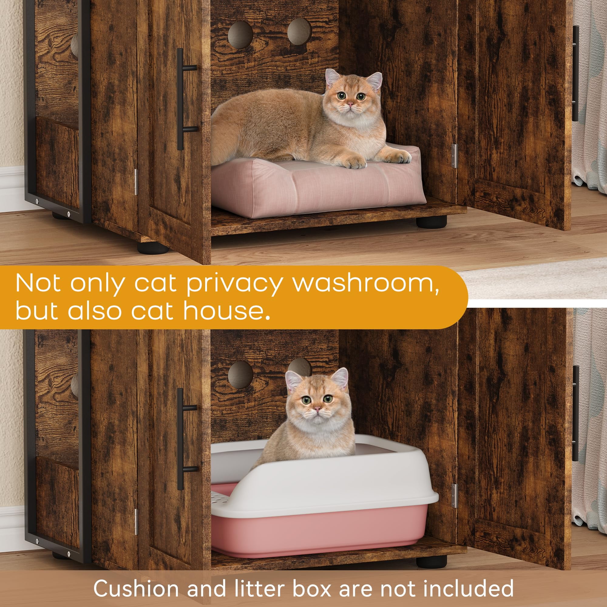 Cat Litter Box Enclosure with Shelf Storage, 2-in-1 Hidden Cat Washroom Furniture, Indoor Cat Cabinet, Hidden Cat Box Enclosure with 3 Shelves and Door, Cat House for Most Litter Box