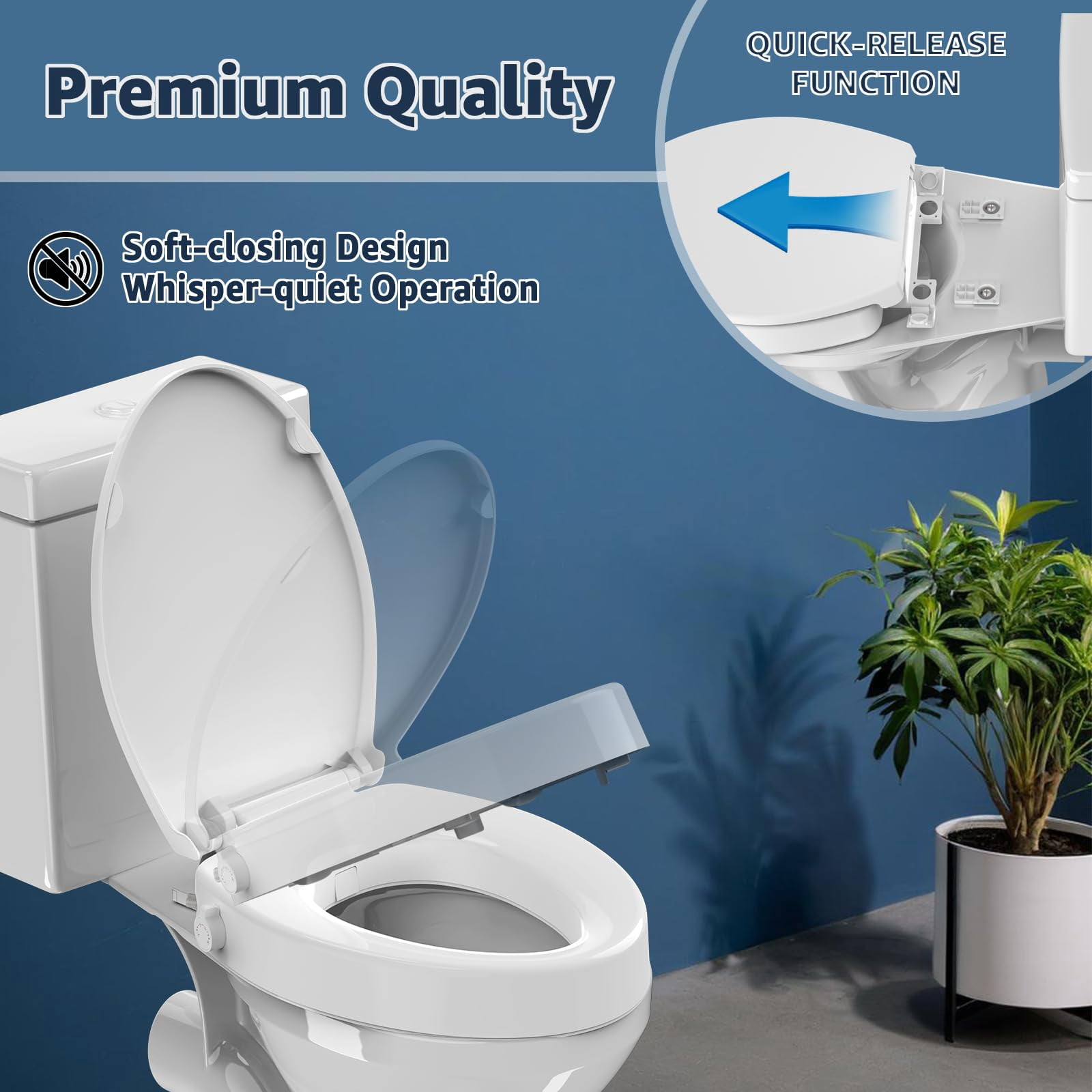 Raised Elongated Bidet Toilet Seat 18.5"  Soft Close Lid Dual Self-cleaning Nozzles Quick Release Heavy-duty Pp Stable & No Loosening Ideal For Seniors Mobility White