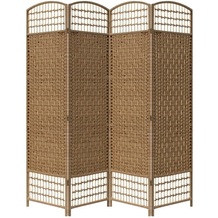 Four Panel Wall Screen - Brown Paper Straw Weave 4 Panel Screen on 2
