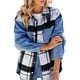 thumbnail image 3 of Chaqueta Vaquera Informal de Larga con Solapa y Botones para Mujer, Estilo Otoño, A Cuadros, Estilo Informal, con Botones Azul XL, 3 of 9