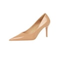 thumbnail image 5 of Daeful Women Fashion Slip On Pump Walking Elegant Dress Shoes Casual Pointed Toe High Heels Nude Color 7.5cm 8, 5 of 6