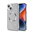 thumbnail image 1 of HAYAN for iPhone 14 Case Glitter, Clear Magnetic Phone Cases with Camera Lens Protector [Compatible with MagSafe] Bling Sparkle Plating Soft TPU Slim Shockproof Protective Cover Women Girls, Silver, 1 of 1