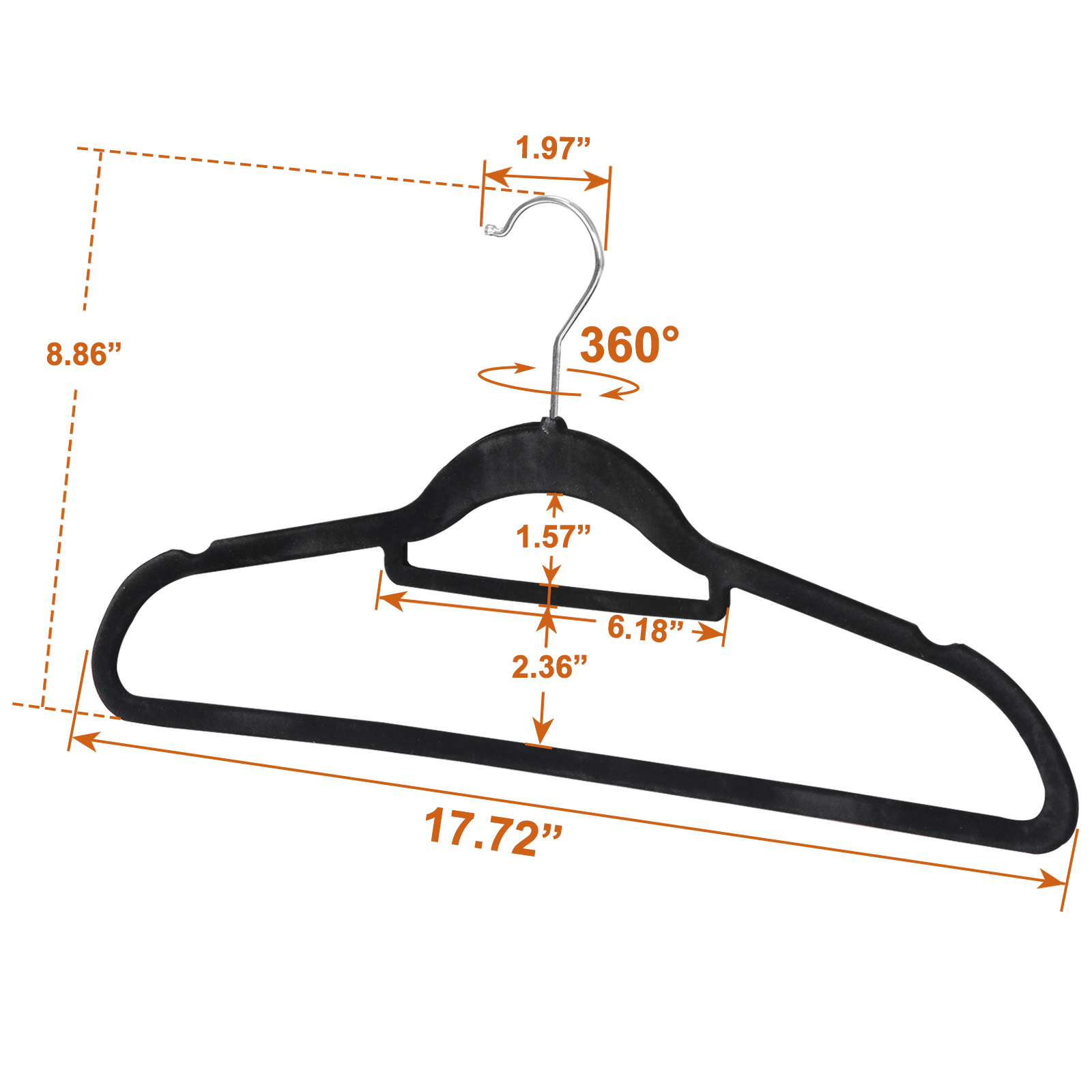 Zeny Velvet Flocked Hangers 100 Pack Non Slip Black Clothes Suit Hangers Hook Swivel 360 Ultra Thin - image 4 of 11