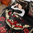 thumbnail image 5 of Manfei Teens Bohemian Moth Bedding Comforter Set 7pcs, Tribal Butterfly Animal King Bedding Sets, Hippie Red Flower Reversible Bed Sheets, Luxury Bedroom Decor, 5 of 8