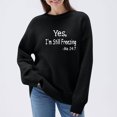 thumbnail image 1 of HOZADOIE Pulls pour Femmes Imprimé Lettre Couleur Unie Manches Longues Col Rond Polyvalent Ample Simple Confortable Chandail Automne Hiver Style, 1 of 6
