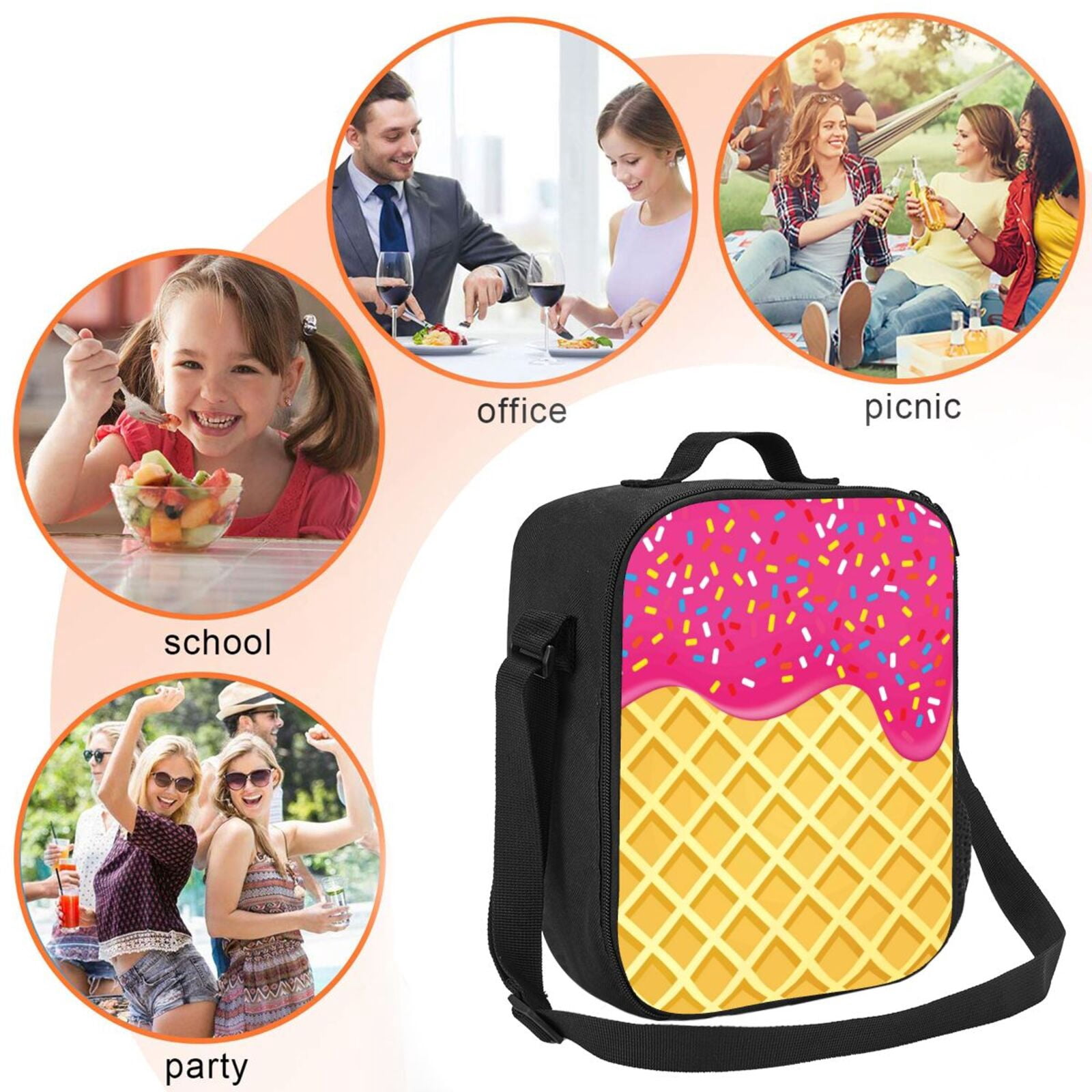 Ratiio Red Ice Cream Print Lunch Box - Reusable Lunch Bag Men Adult Women- Insulated LunchBox