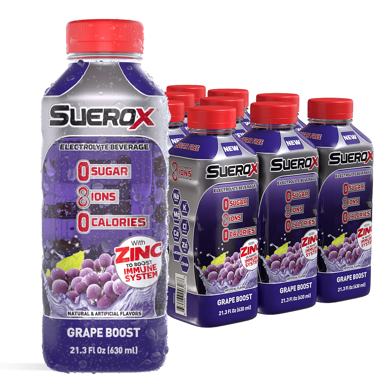 SueroX Zero Sugar Electrolyte Drink for Hydration and Recovery, Grape Boost, 21 fl oz , 12 ct