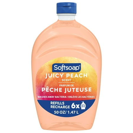 Softsoap Juicy Peach Liquid Hand Soap, Kitchen and Bathroom Hand Soap, Rich Fruity Scent, 50 fl oz Refill Bottle