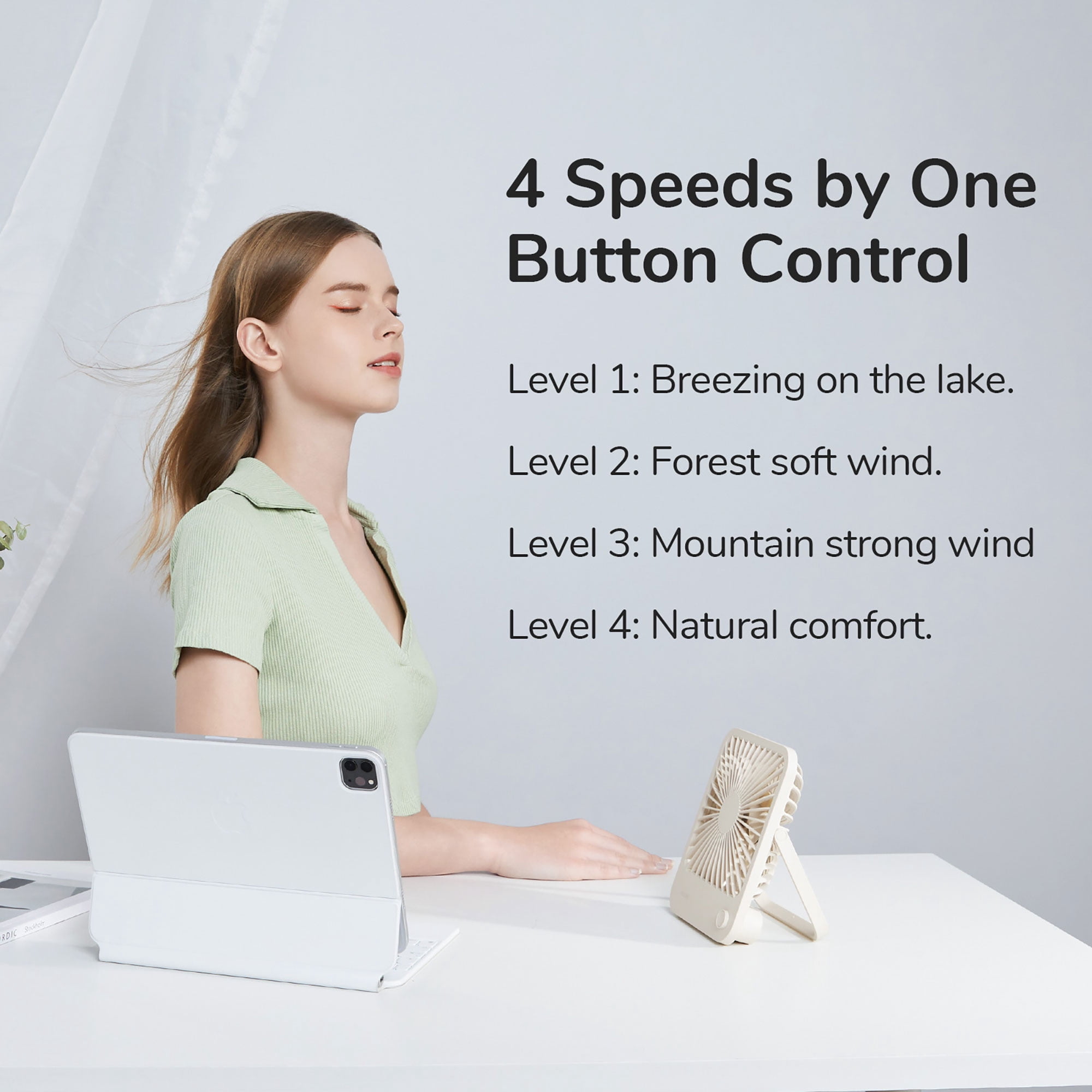 JISULIFE Portable Desk Fan, 4 Adjustable Speeds, 180°Foldable Design, 4500mAh Rechargeable Fan Battery Powered for Home, Outdoor-Brown
