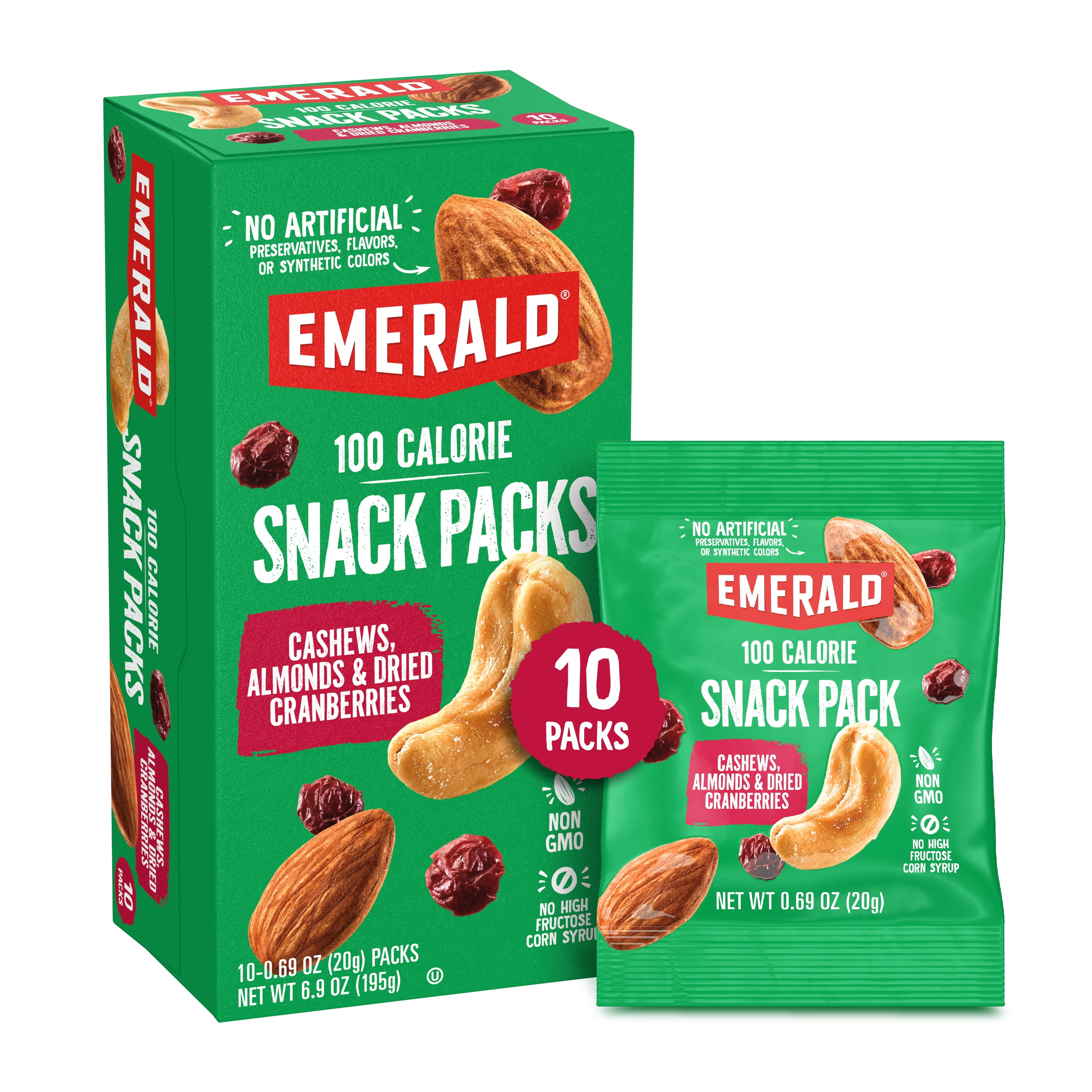(4 pack) Emerald Nuts, Cashews & Almonds with Dried Cranberries, 100 Calorie Packs, 10 Ct, 6.9 oz