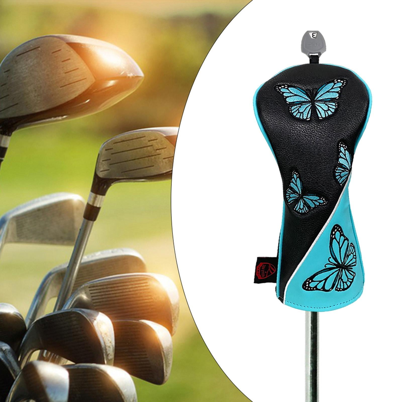 Golf Wood Headcovers PU Leather Protector Scratch Butterfly Pattern Club Head Cover for Golfer Outdoor Sports Travel Transport Black FW