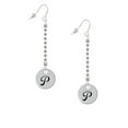 thumbnail image 2 of Delight Jewelry Silvertone Large Script Letter - P - 3/4'' Disc - Silver-tone Long Sparkle Dangle French Earrings, 2 of 4
