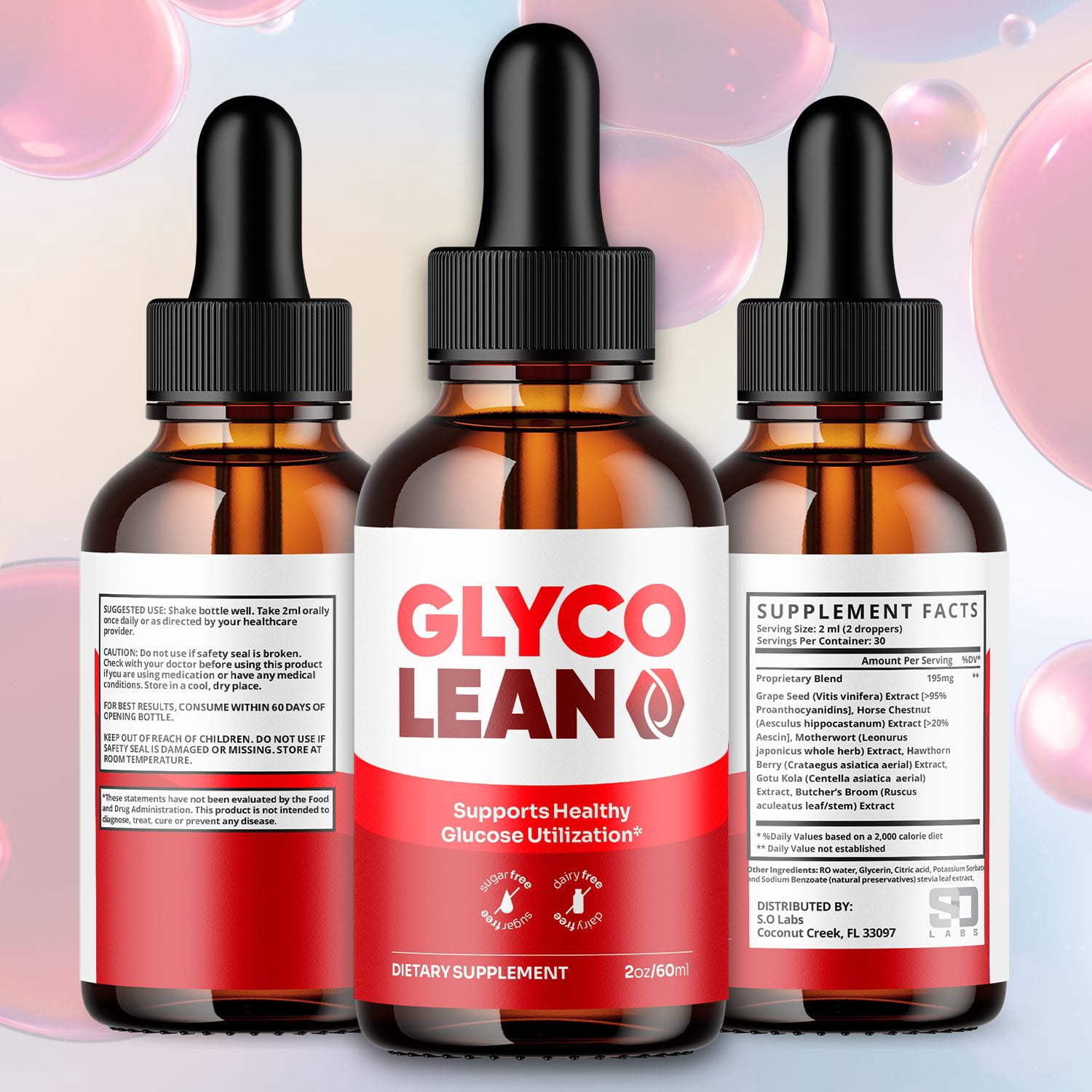 Glyco Lean Advanced Formula Drops Natural Support Supplement GlycoLean 150 Servings