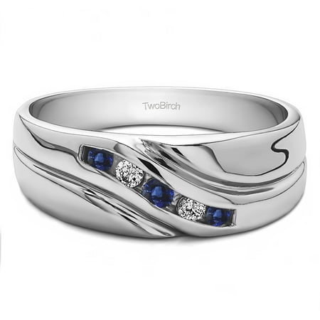Diamonds (G,I2) and Sapphire Mounted in Silver Diamonds(G,I2) and Sapphire Mens Ring with Twisted Designer