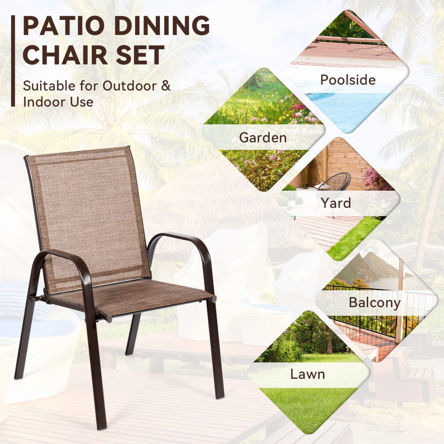 Aimee Lii 2 Pcs Patio Chairs Outdoor Dining Chair with Armrest, Outdoor Patio Set, Brown