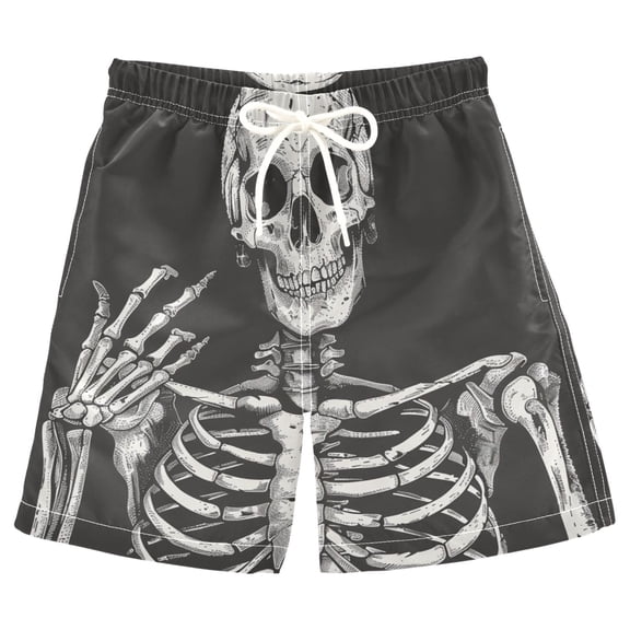 joogoo Kids Boys Swim Trunks Human Skeleton Skull Beach Board Shorts Drawstring Swimsuit Kid Teen L
