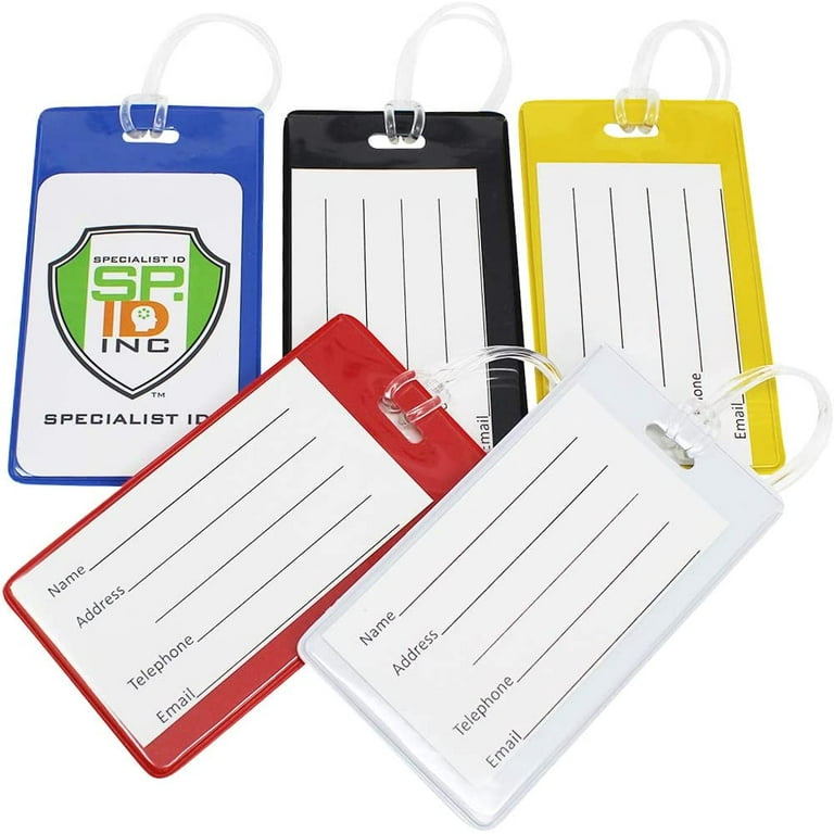 Bulk 100 Pack - Backpack ID Luggage Tags for Student Identification &  Business Cards - School Name Badge Holder for Backpacks - Sturdy Plastic  Suitcase Tags by Specialist ID (Assorted Colors) 