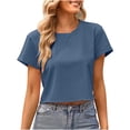 thumbnail image 3 of Blusa corta con estampado de manga corta y cuello redondo informal cómoda a la moda para mujer OAVQHLG3B Store lin121212, 3 of 3