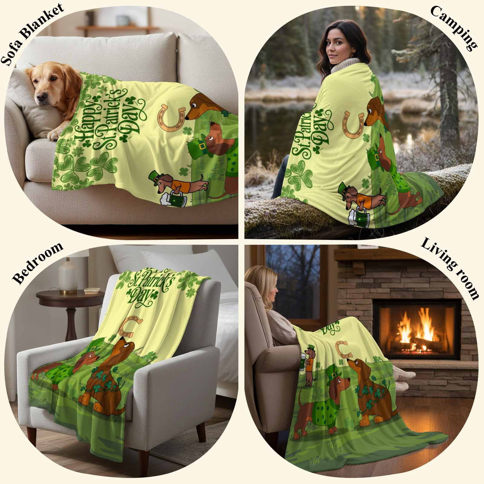 Yellow St. Patrick's Day Blanket Soft Cozy Warm Throw Blanket for Couch, Plush Fuzzy Flannel Fleece Blankets for Sofa, Green Lucky Clovers Dog Bed Blankets Lightweight Gifts for Women, 32"x48"