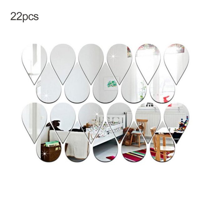 22pcs Acrylic 3D Mirror Movable Wall Sticker Water Drop Wall Sticker DIY Mirror Living Room Wall Sticker