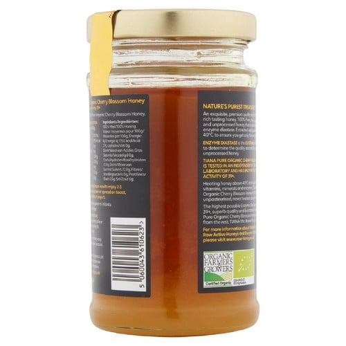 TIANA Pure Organic Cherry Blossom Raw Active Honey 250g, British Import (Pack of 2)