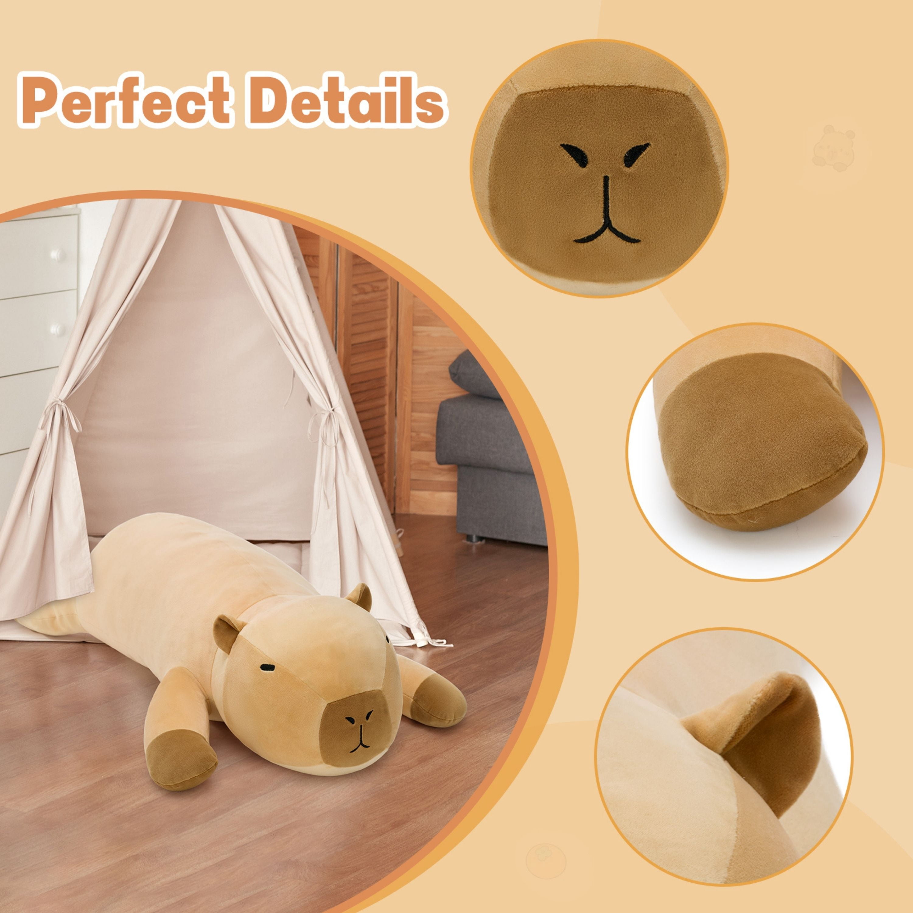 Tezituor 43.3'' Capybara Stuffed Animal Giant Capybara Body Pillow Toy