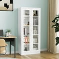 thumbnail image 2 of Display Cabinet-71 Inches 4 Adjustable Shelves Curio Cabinets with Locking Glass Doors Display Case for Collectibles, Cosmetics, Hydroponics, Books (White,Assemble Required), 2 of 14