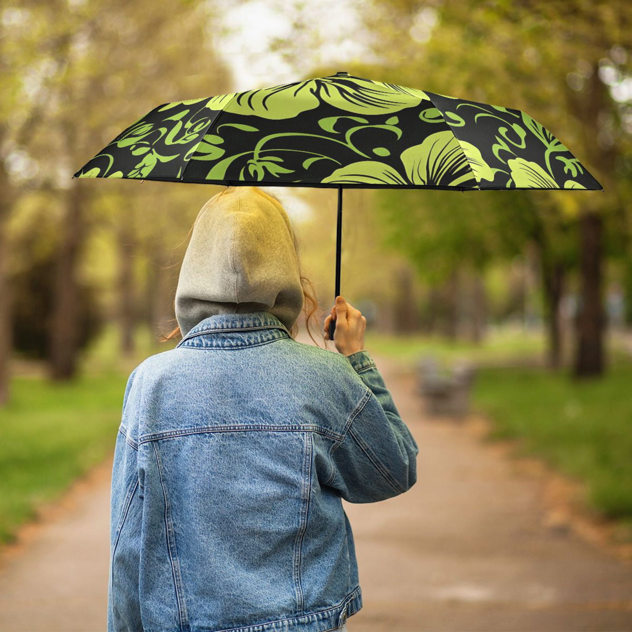 ALAZA Elegant Tropical Floral-h7 UPF 50+ Compact Folding Umbrella for Rain Travel Umbrella Packable