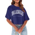 thumbnail image 4 of Fznquz Sexy Womens Work Tops Casual Blue Elbow Length T Shirt Crew Neck Crop Graphic Women’S Blouses, 4 of 7