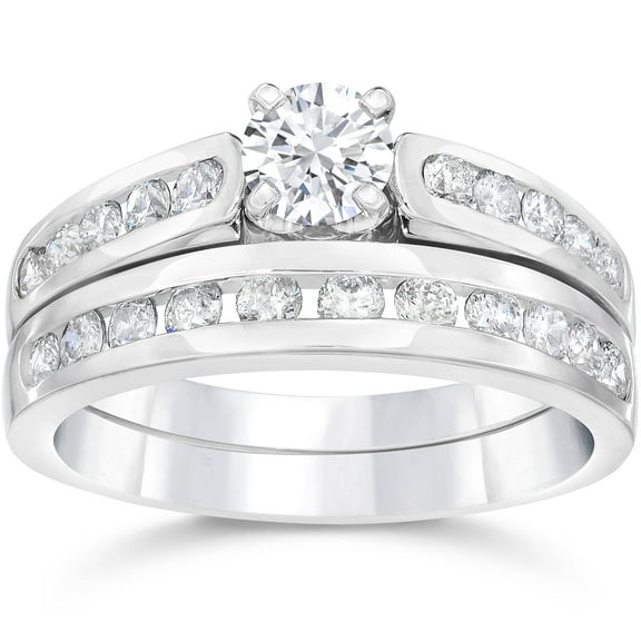 Pompeii 1 3/8CT Diamond Engagement Wedding Ring Set 14K White Gold (G-H,I1)