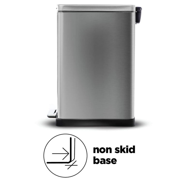 Home Zone Living 12 Gallon Slim Kitchen Trash Can, Stainless Steel, 45 Liter  Capacity, Silver 