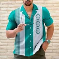 thumbnail image 4 of Men's Casual Shirts Shirt Bowling Striped Graphic Prints Geometry Cuban Collar Black Light Green Wine Blue Outdoor Short Sl, 4 of 5
