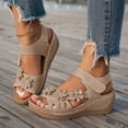 thumbnail image 4 of Rokment Women's Orthopedic Platform Wedge Walking Sandals with Arch Support Boho Beach Trendy Casual Flower Orthotic Chunky High Heels Dress Summer Shoes for Vacation Khaki Size 6, 4 of 8