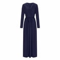 thumbnail image 4 of successthop Casual Dresses for Women with Sleeves Solid Ruched Ladies Dressy V Neck Oversized Evening Party Dress Blue, 4 of 6