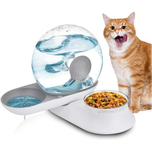 Distributeur de Croquettes et Eau pour Chat et Chien, 2 en 1 Distributeur Eau Chat Automatique et Nourriture Dispenser avec 2.8L Distributeur pour Chat & 240g Gamelle pour Chats Ch