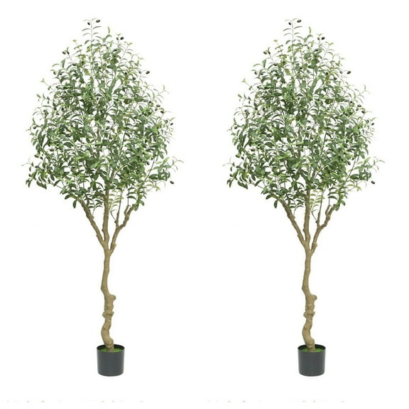 60CM/120CM/210CM Fake Olive Tree with Natural Wood Trunks,Artificial Olive Tree, Indoor Faux Trees with Planter,Realistic Leaves and Fruits for Home Office Living Room Decor