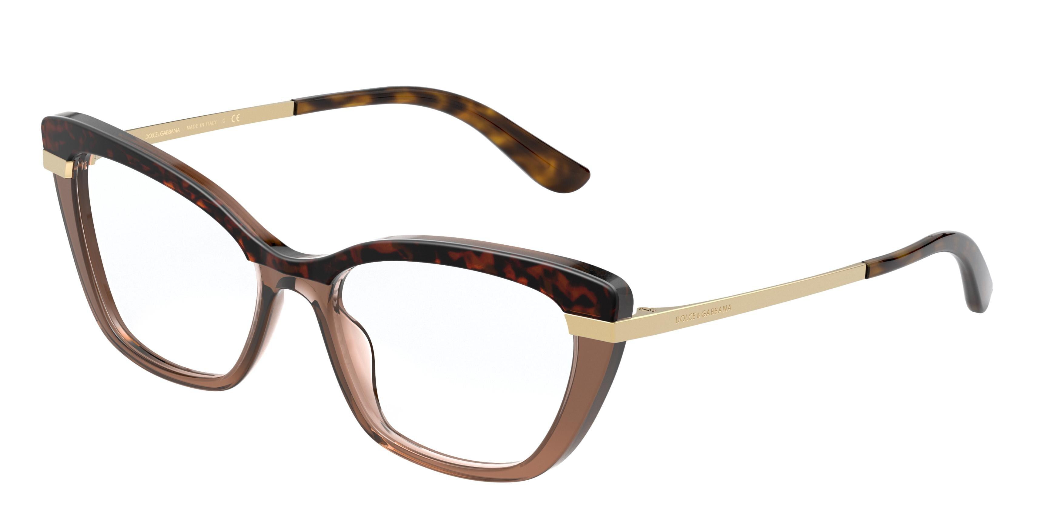 Dolce & Gabbana DG 3325 Plastic Womens Cat-Eye Eyeglasses Havana On  Transparent Brown 52mm Adult 