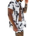 thumbnail image 2 of Franhais Men's Shorts Set Leaf Floral Print Button Closure Lapel Short Sleeve Tops + Drawstring High Waist Shorts, 2 of 8