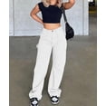 thumbnail image 3 of Women 6 Pockets High Waisted Cargo Pants Wide Leg Casual Pants Combat Military Trouser US 4-18, 3 of 12