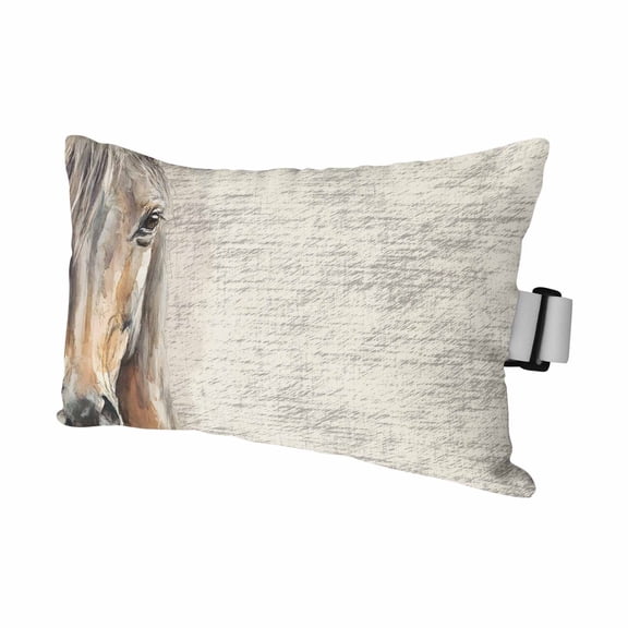 1 Pack Outdoor Waterproof Throw Pillows for Head,Farmhouse Rustic Brown Horse Head Cushion Cases with Insert&Straps Neck Pillows for Patio Recliner Chair, Vintage Linen