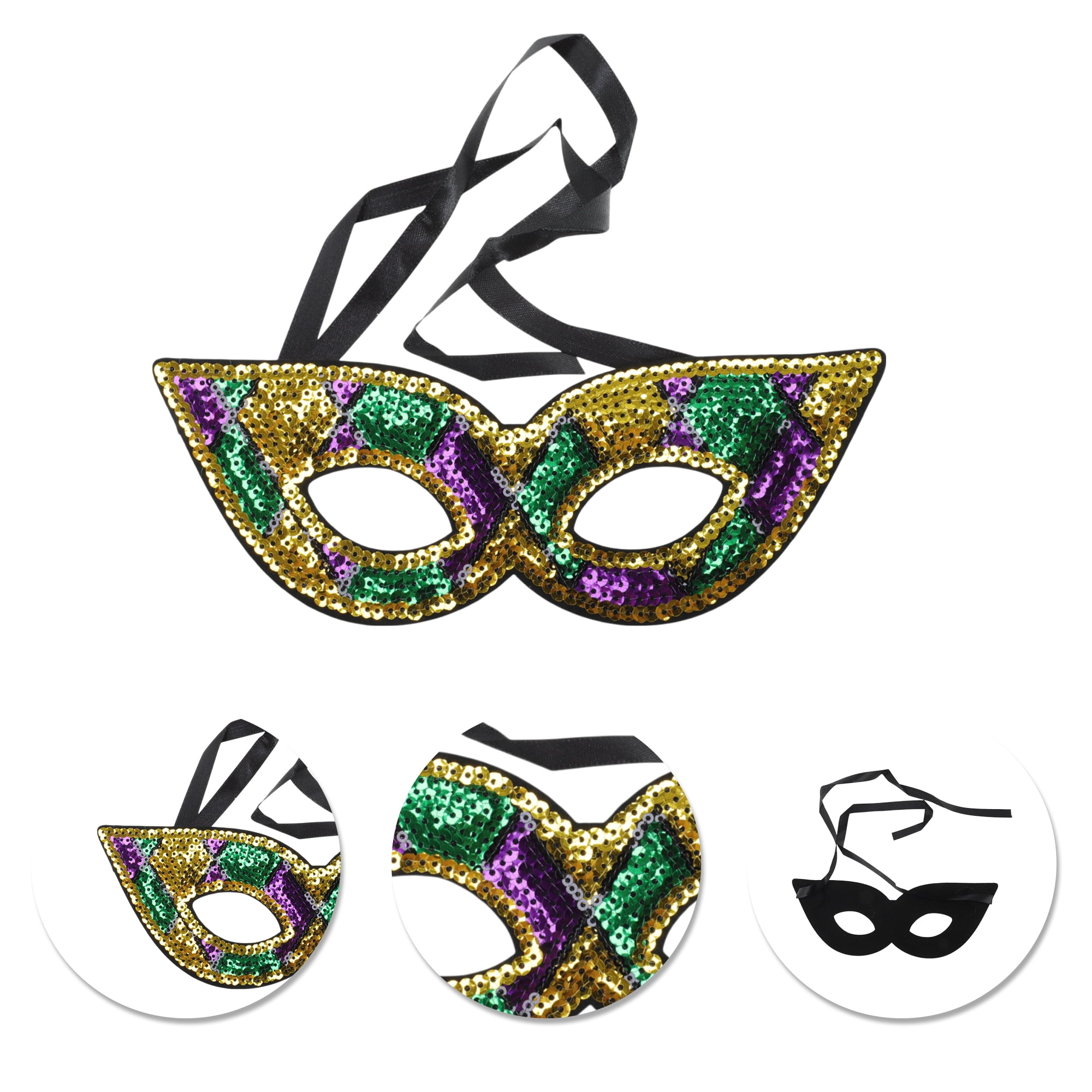 Unique Bargains 1 Box Colorful Sequins Party Mask Purple Green Yellow 4