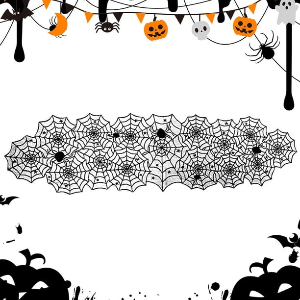 Mesa Bufanda para Chimenea Telaraña Encaje Halloween Caminos Mantel Bufandas