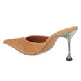 thumbnail image 5 of FSJ Women Pointed Toe Studded Backless Pumps Slip on Stiletto High Heel Mules Casual Dress Work Slides Shoes Size 5 Sandy Brown, 5 of 5
