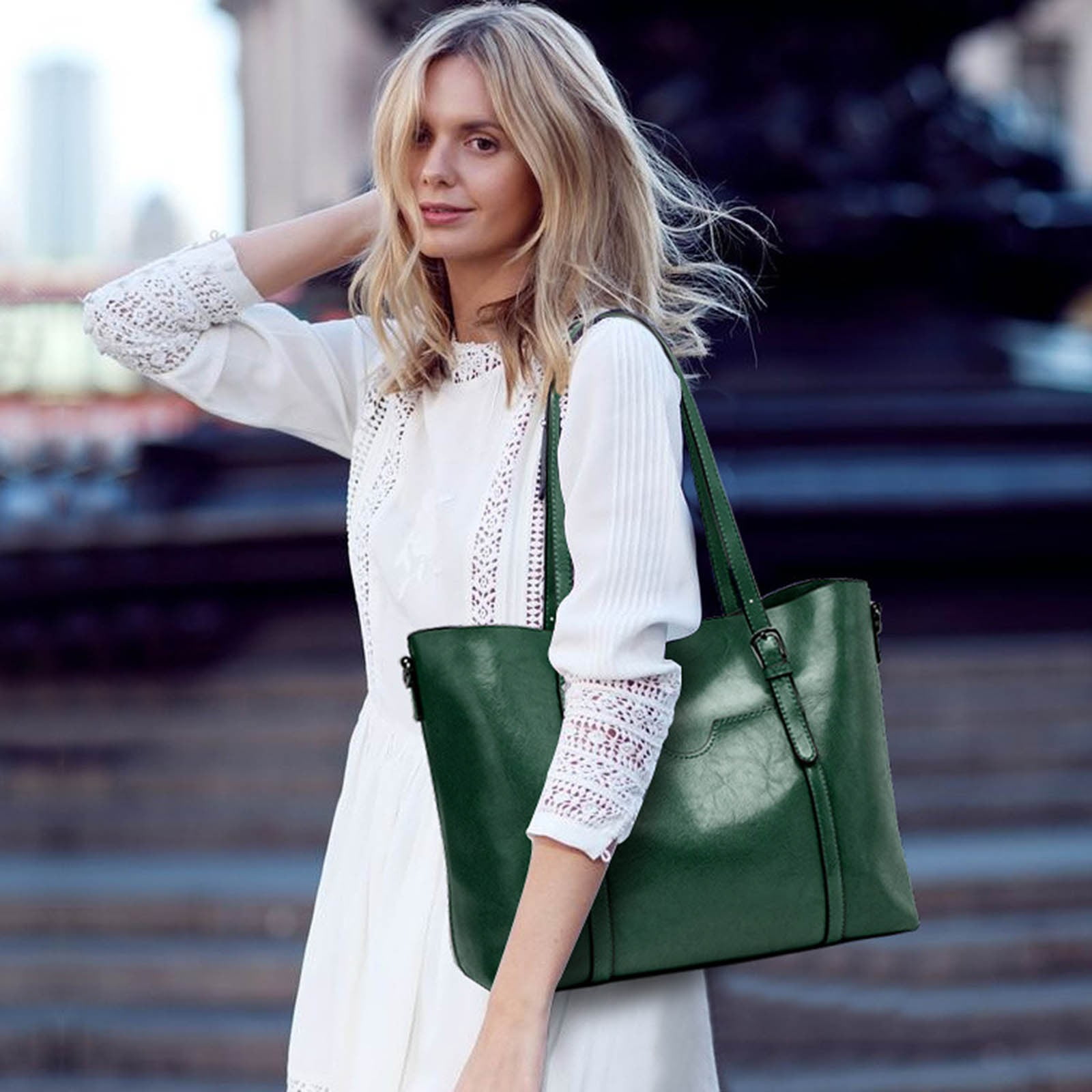 Crossbody Bags for Women Leather Purse and Handbags Retro Large Size g Shoulder Tote Bags Top Handle with Adjustable Strap Green