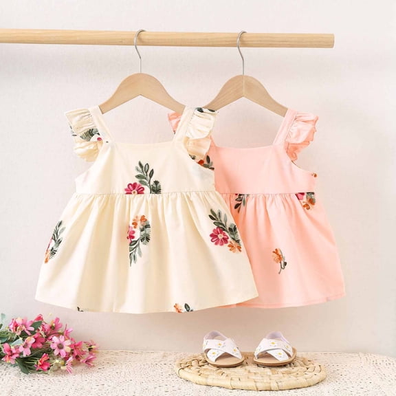 Ahuyic Little Girl Dresses,Summer Casual Dresses for Kids,Summer Toddler Baby Girls Short Sleeve Dress Embroidered Skirt Pattern With Short Sleeves Skirt