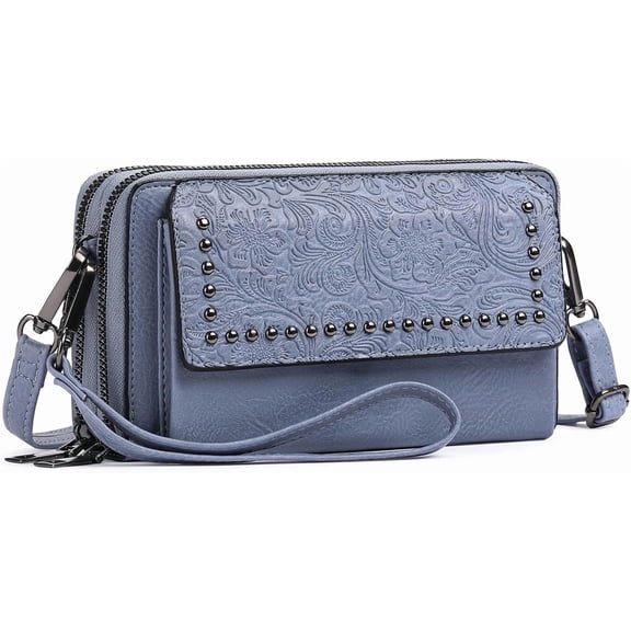 Crossbody Bags for Women Small Leather Cell Phone Wallet Wristlet Purse with Zip Around 2 Strap